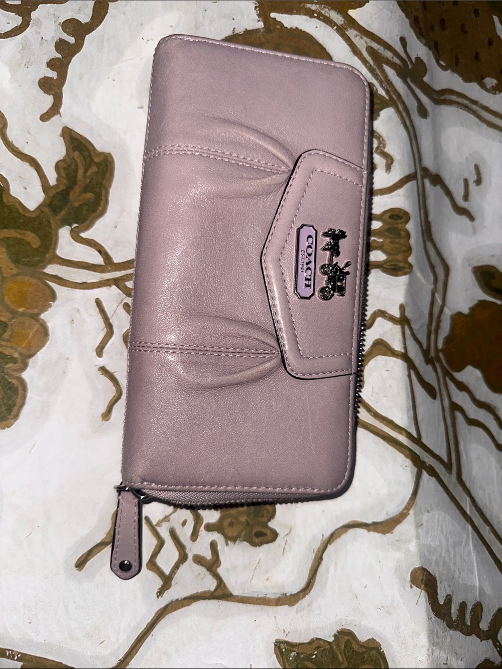 Coach Dusty Pink Leather Zip Wallet with Logo Plaque
